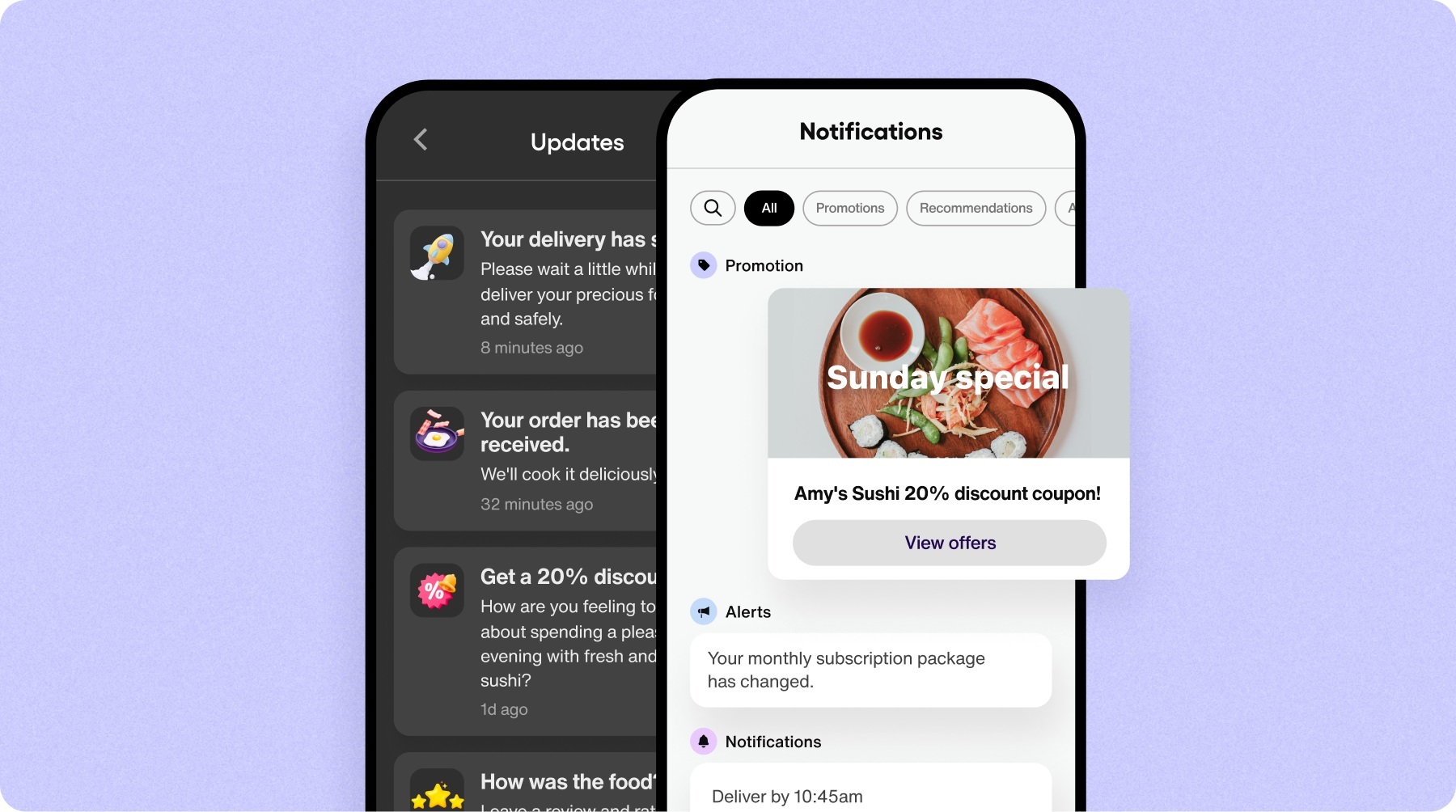 An example of promotional notifications on a mobile app