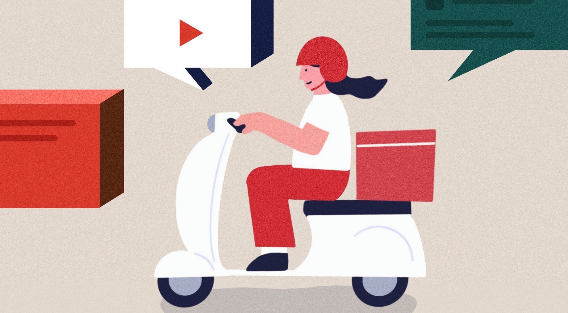 An illustration of a person on a motor scooter making deliveries
