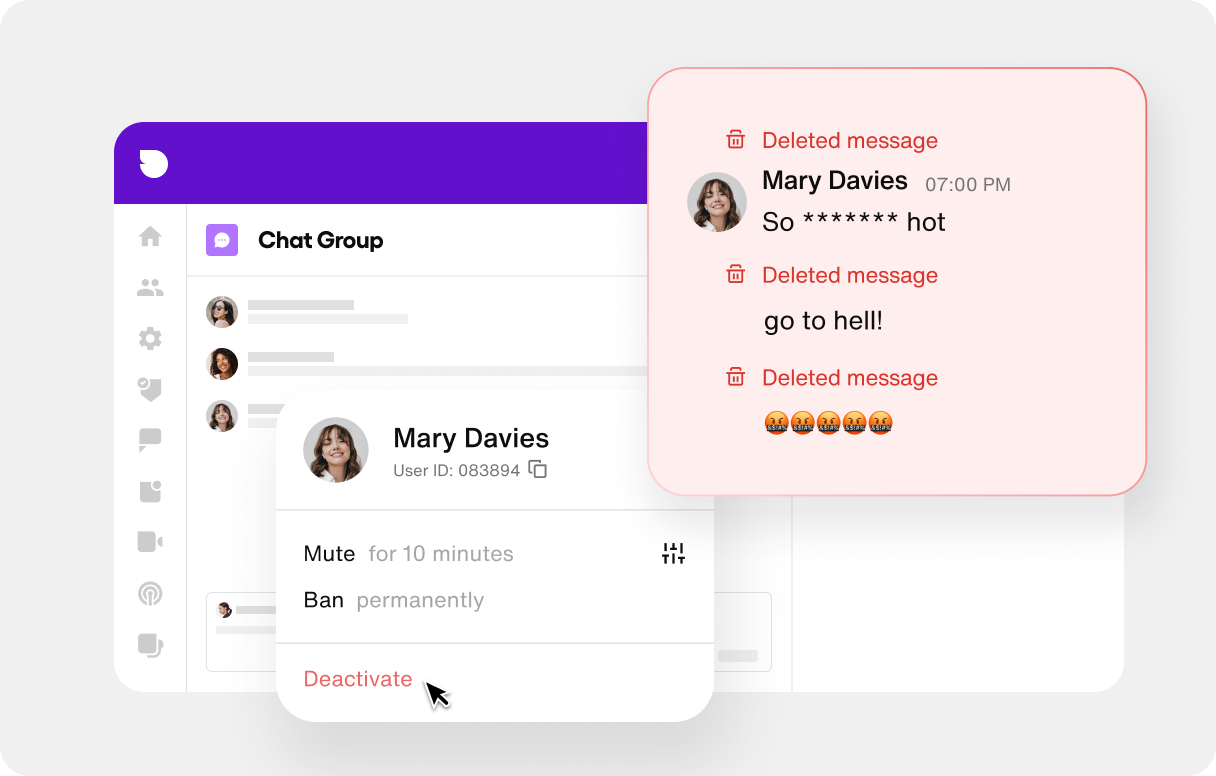 An example of content moderation in a chat group