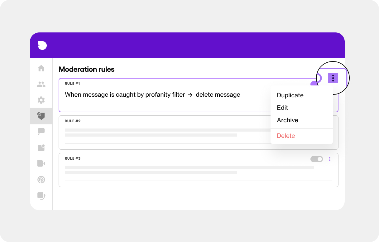 A window showing options for content moderation rules