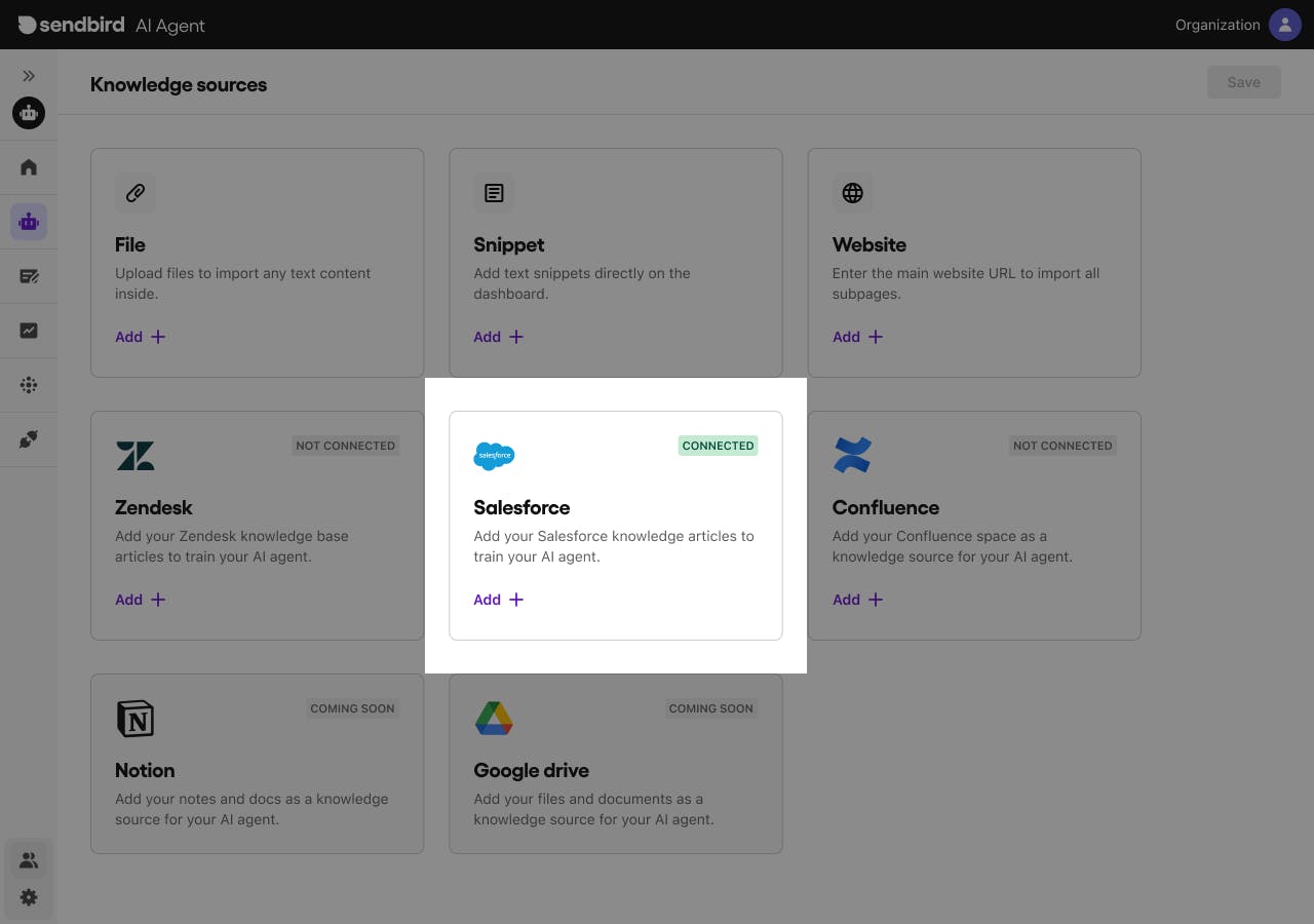 Salesforce knowledge source for AI agent