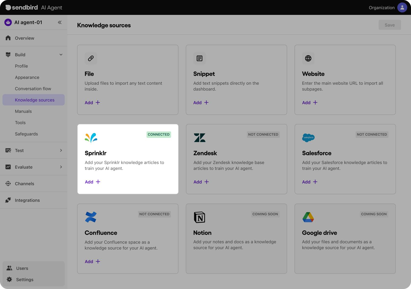 Sprinklr integration sendbird