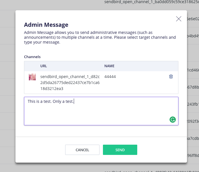 Admin Message in the menu