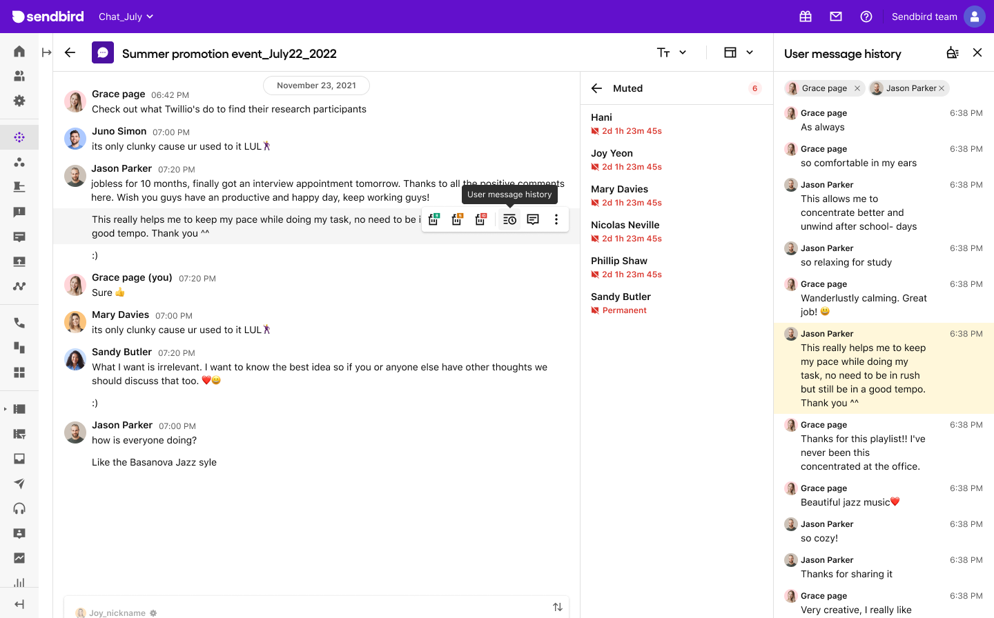 Sendbird live moderator dashboard