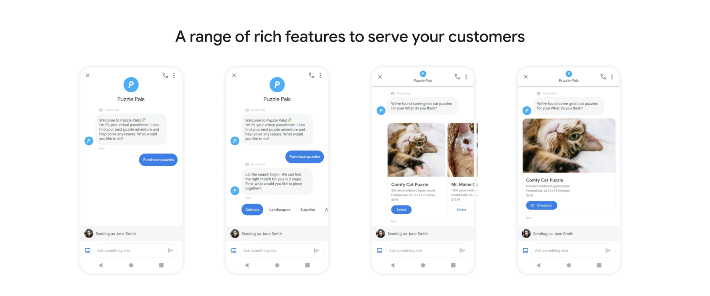 App interfaces from Google Business Messages