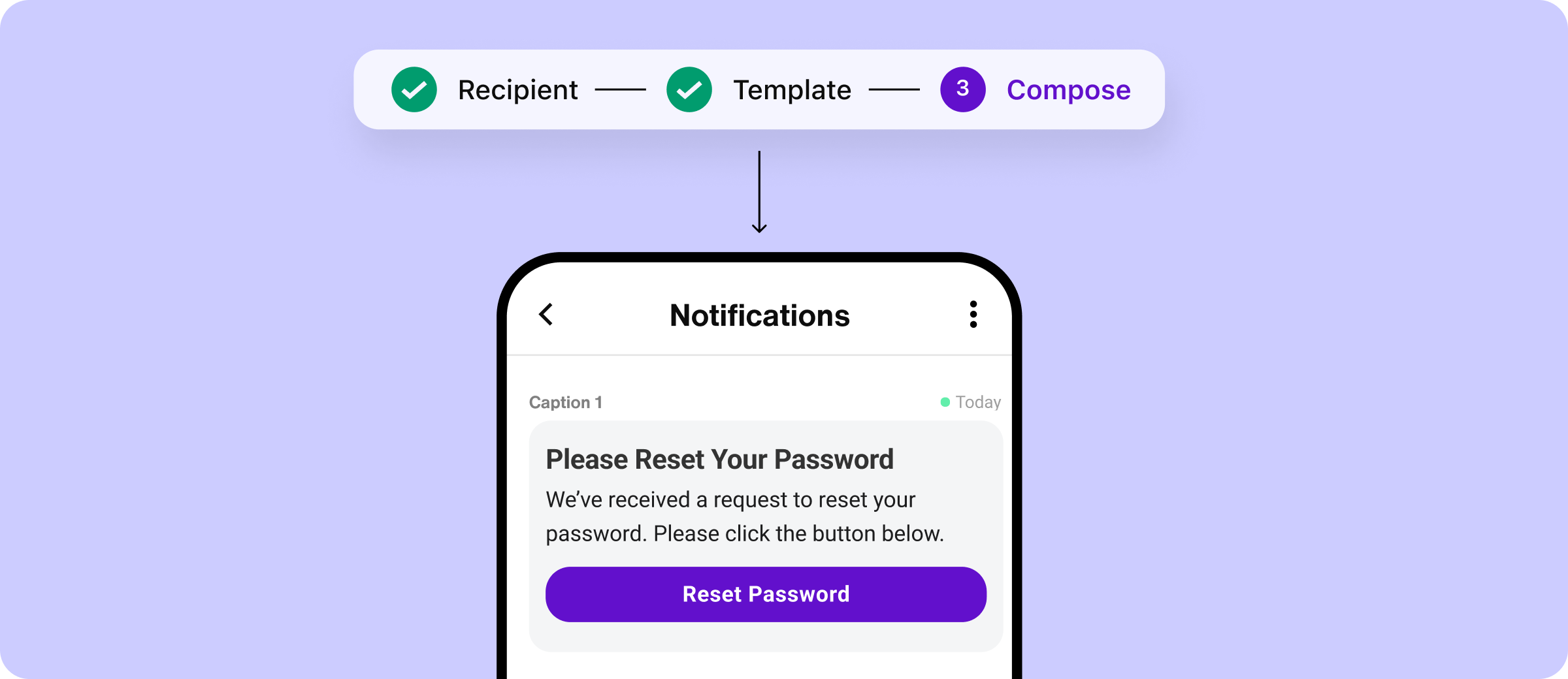 An example of a notification asking the user to reset their password