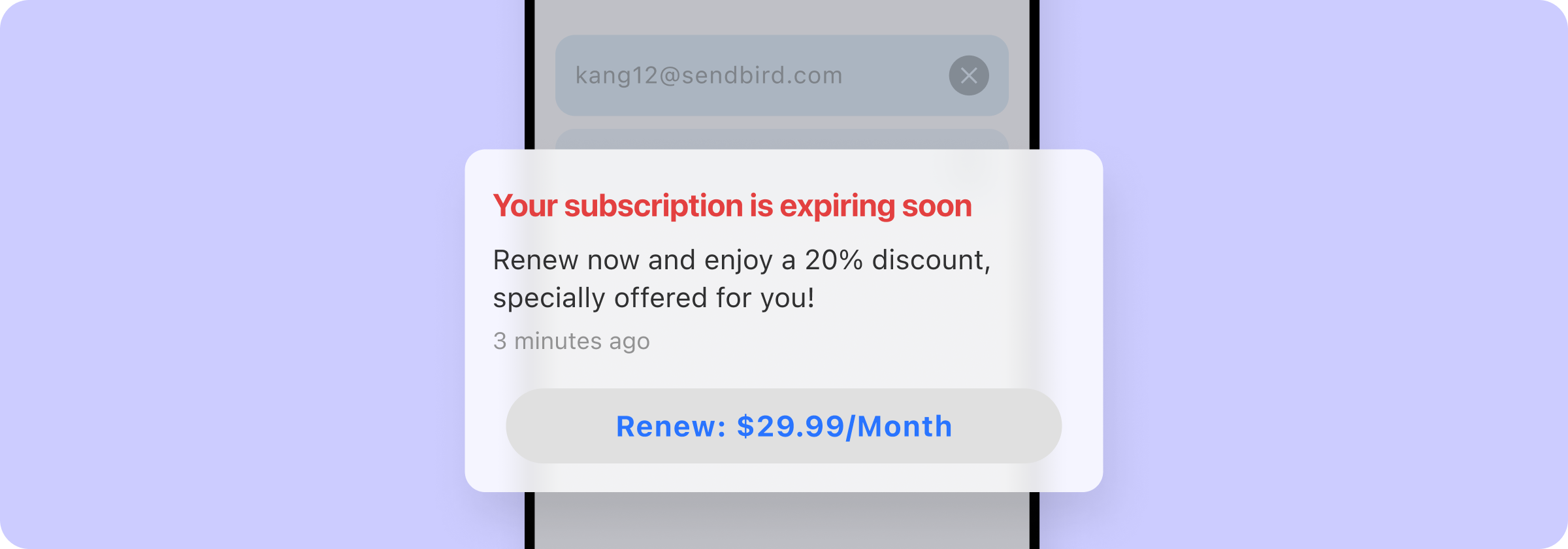 An example of a push notification letting the user know their subscription is expiring soon