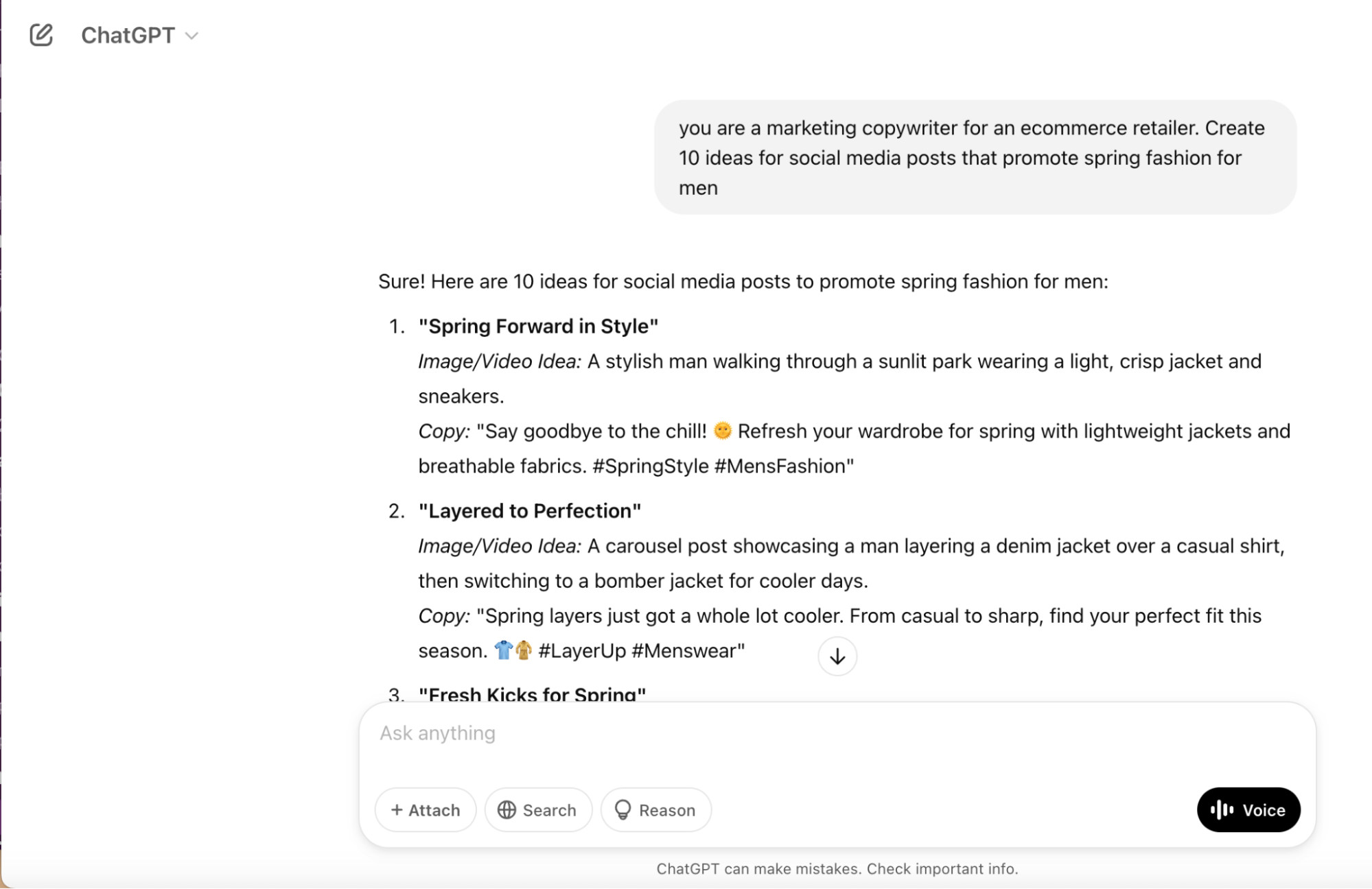 ChatGPT creates 10 variations for spring-themed social media posts in seconds