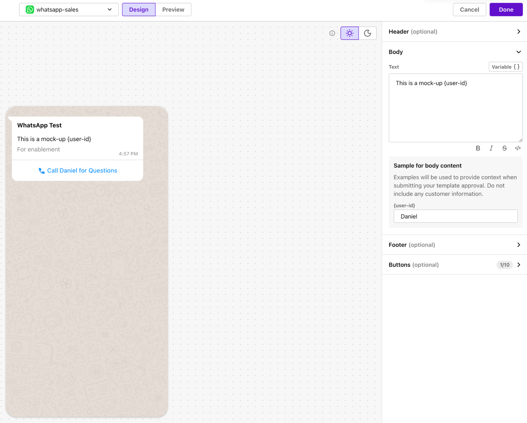 Creating a WhatsApp notification for messaging campaign/outreach in the Sendbird Business Messaging dashboard