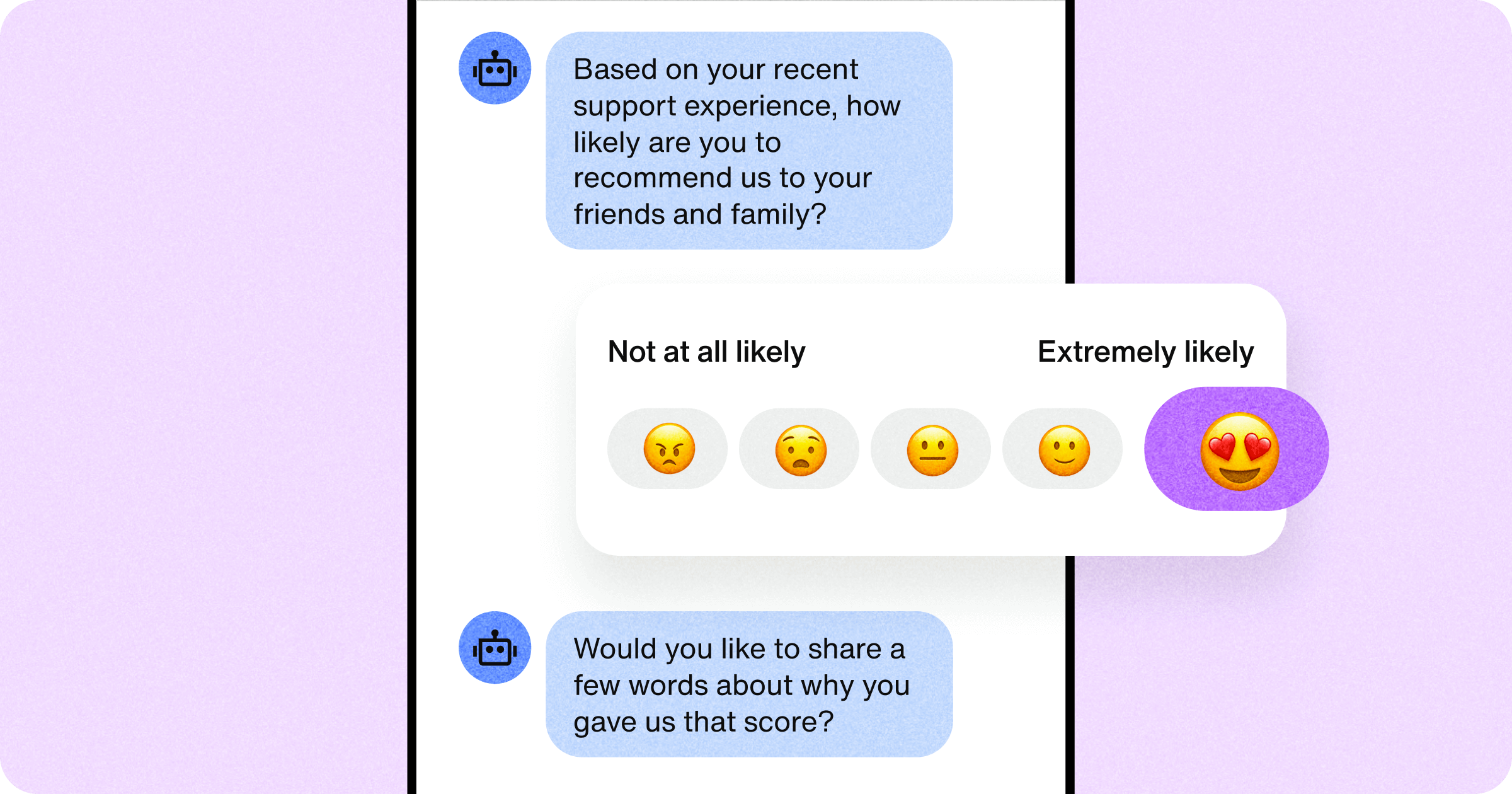 An AI chatbot offers a customer a feedback form