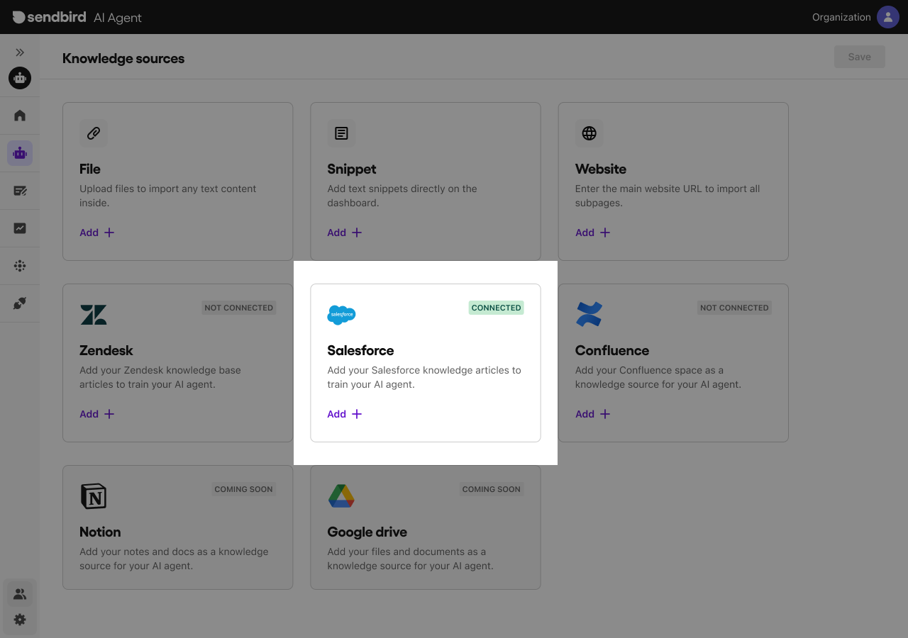 Salesforce knowledge source for AI agent