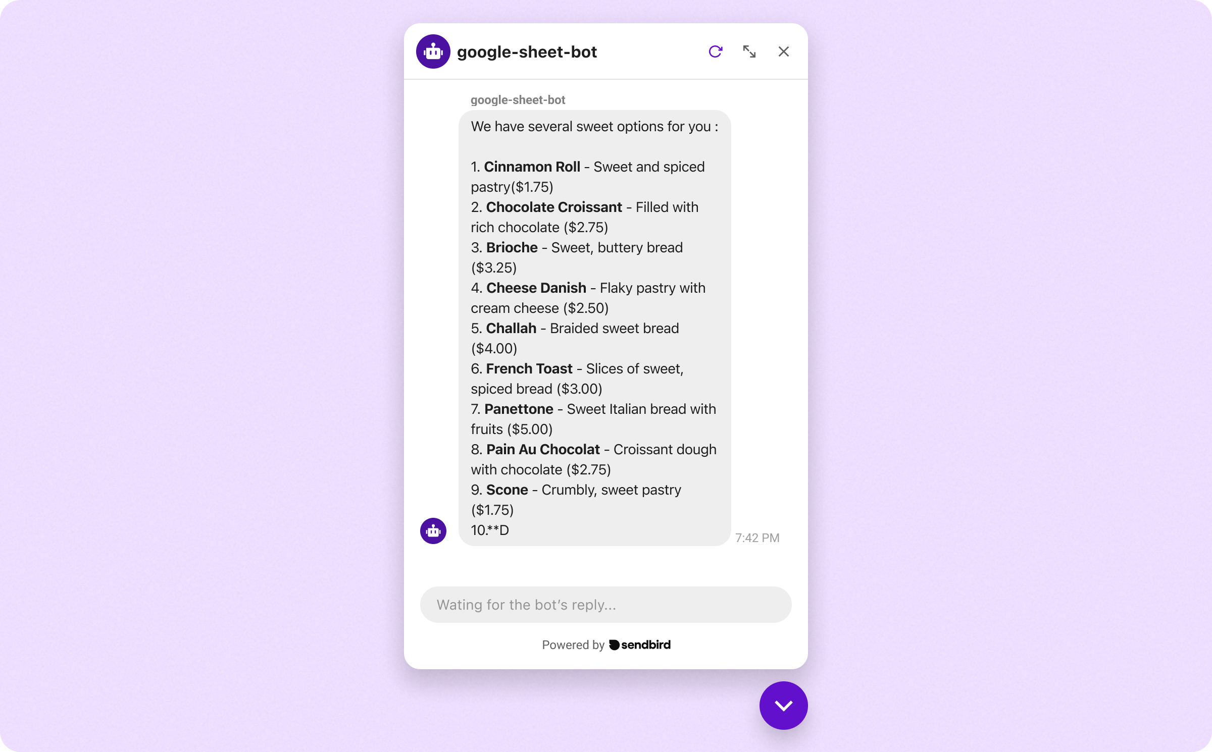 The AI Chatbot shows the real-time product pricing when queried