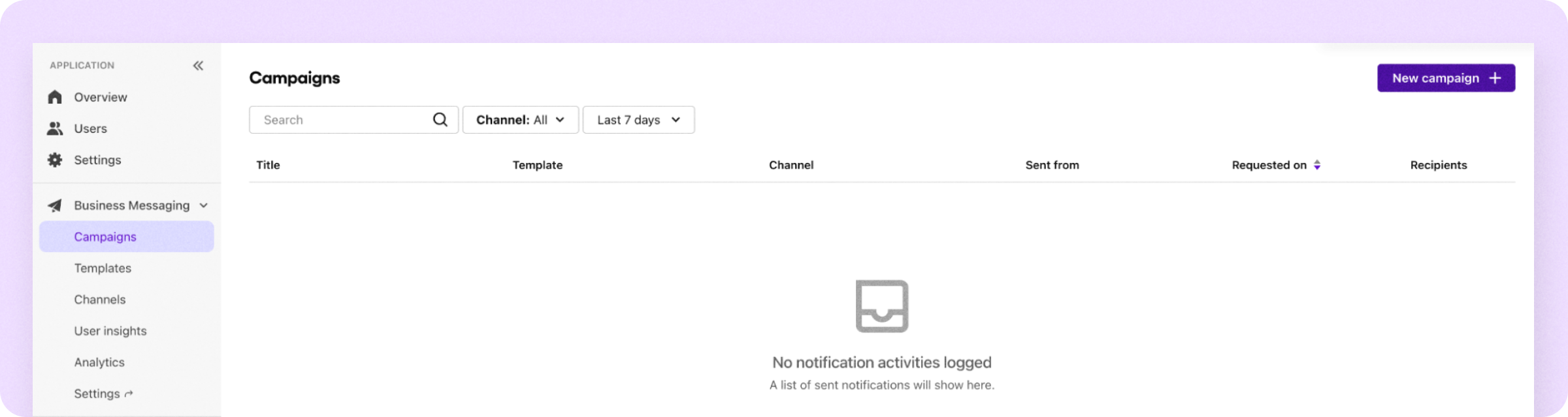 Creating a new notification outreach or marketing campaign in the Sendbird Dashboard