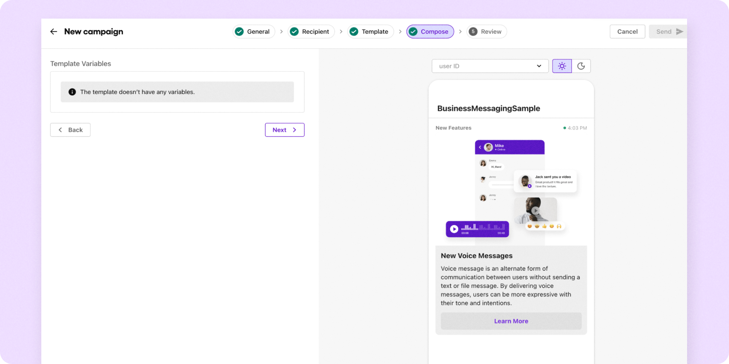 Entering custom variables in a notification template