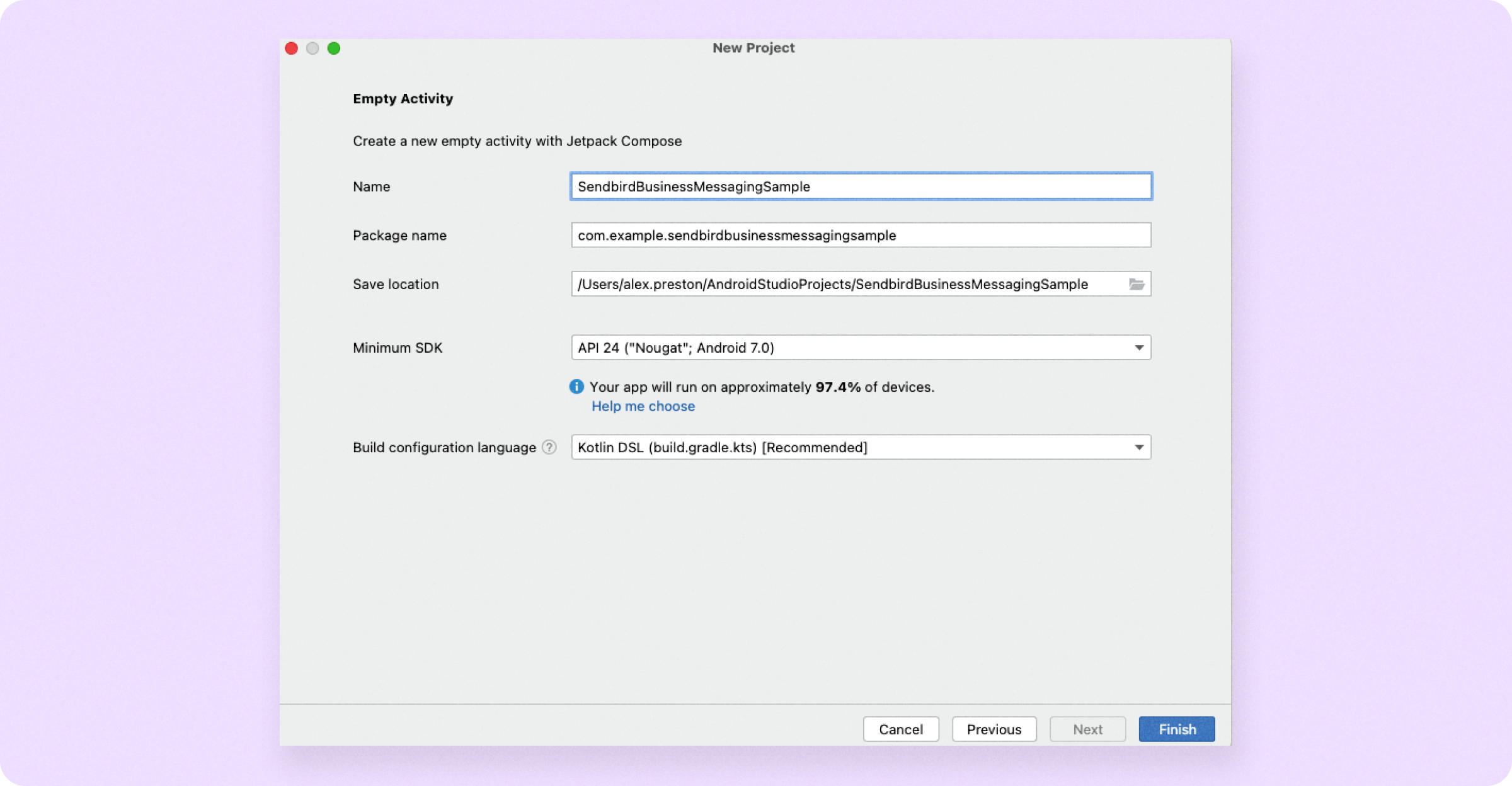 Creating a new project in Android Studio
