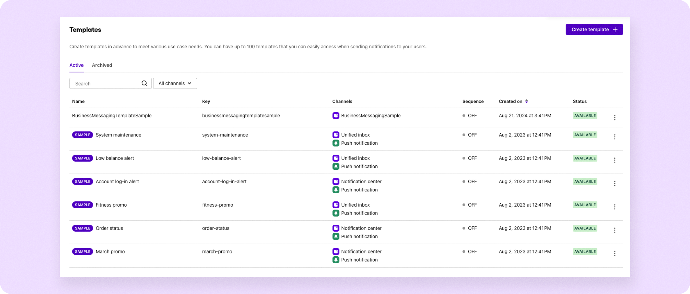Creating a new template in the Sendbird Business Messaging software