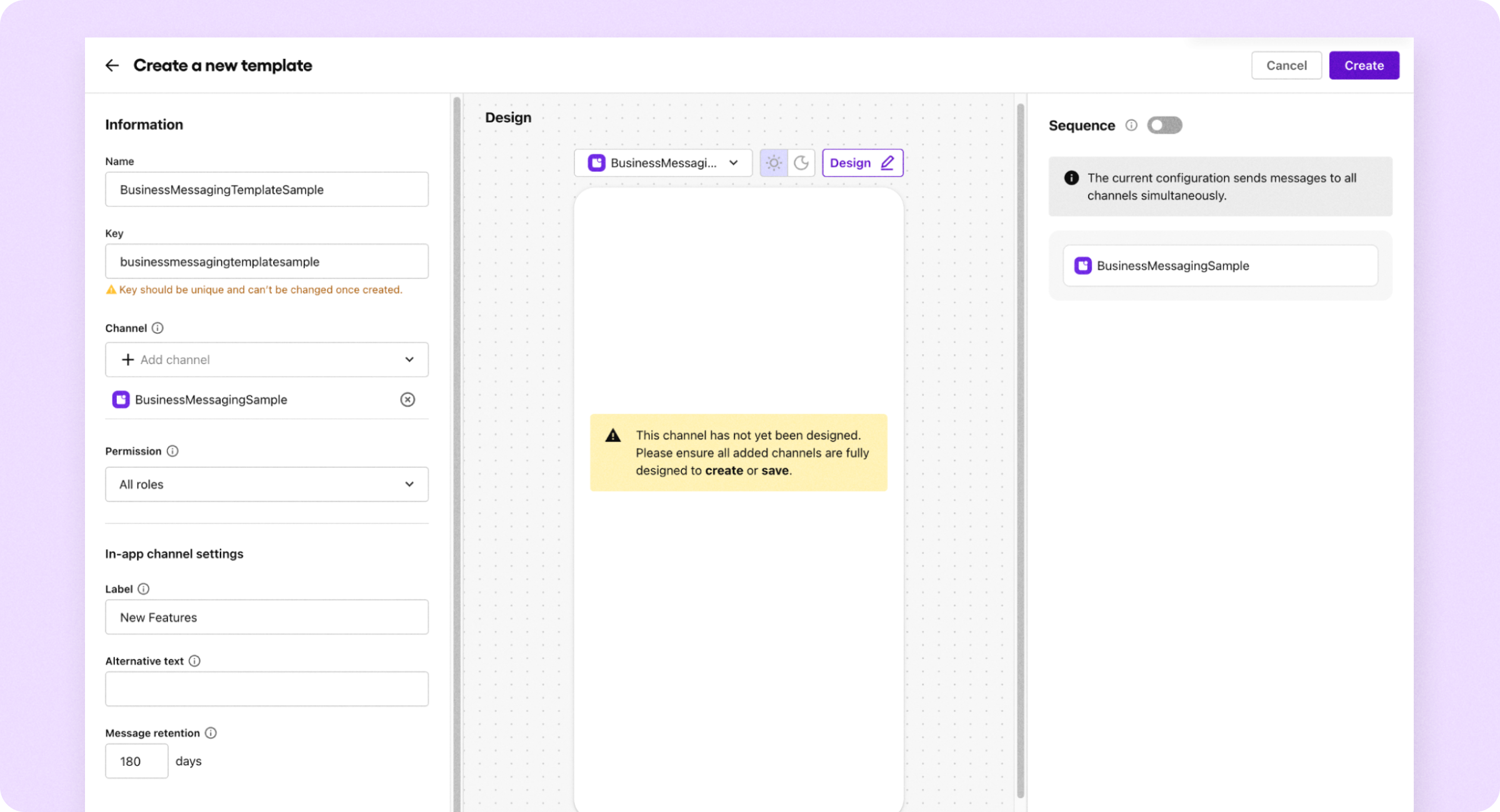 Adding a [Label] and [Alternative text] to a message template