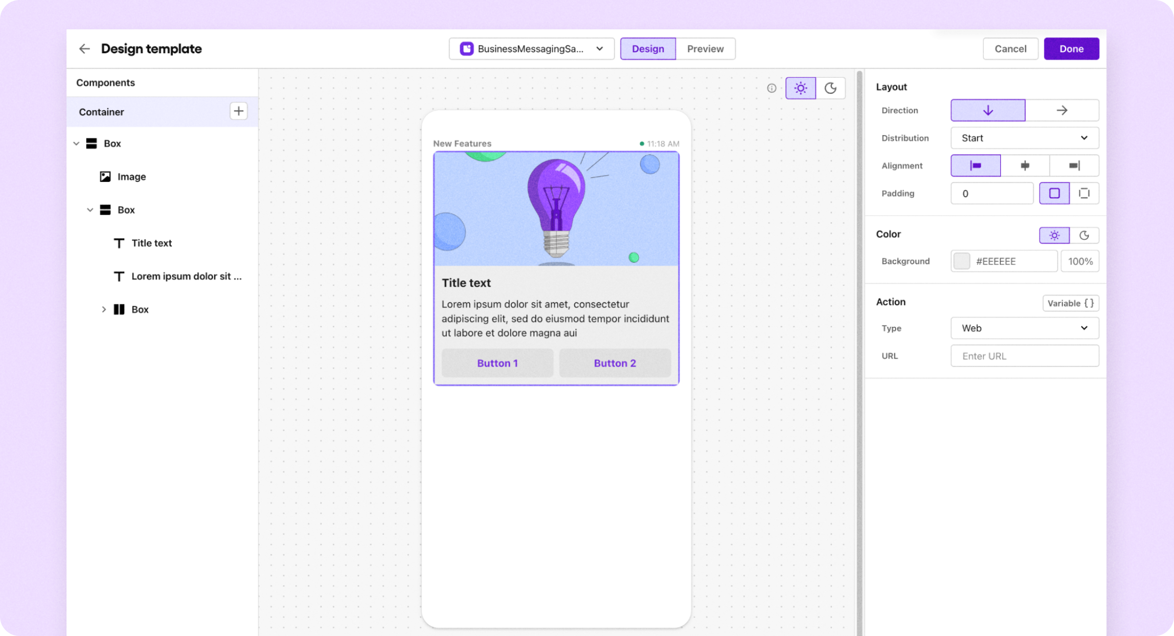 Customizing a default message template in the notification builder