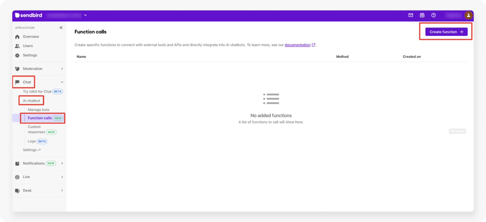 The Sendbird dashboard