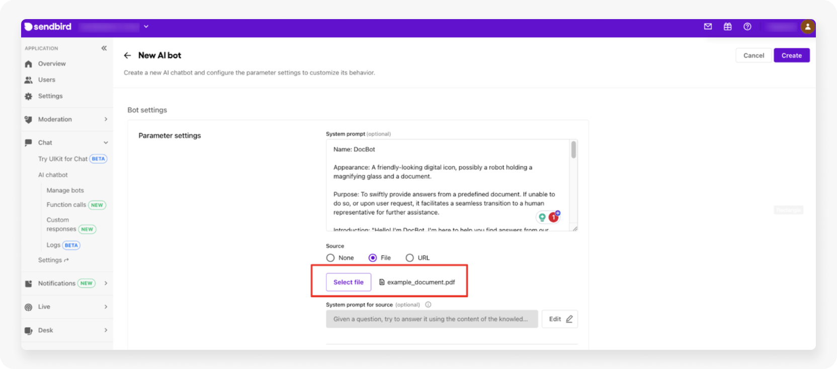 Uploading the target example document